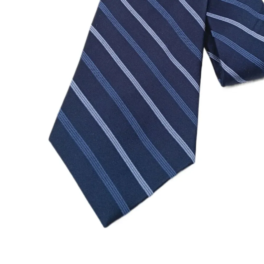 Jones New York Silk Repp Tie Mens 61” Navy Blue Stripe Designer Wide Coastal New